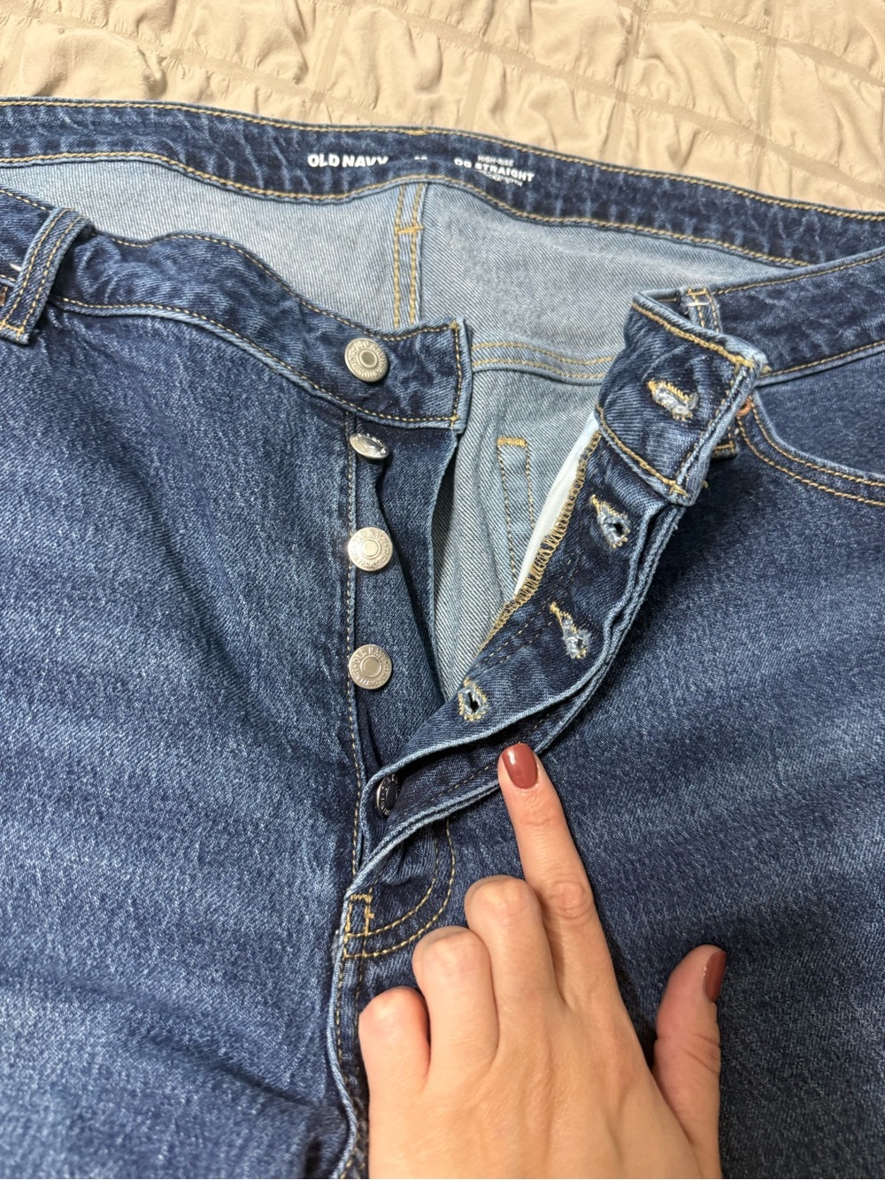Old Navy Women's Blue Straight-Leg Jeans with Button Fly